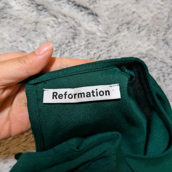NEW Reformation Gavin Dress Emerald Green Midi Size 0 Open Back Short Sleeve - Picture 11 of 11